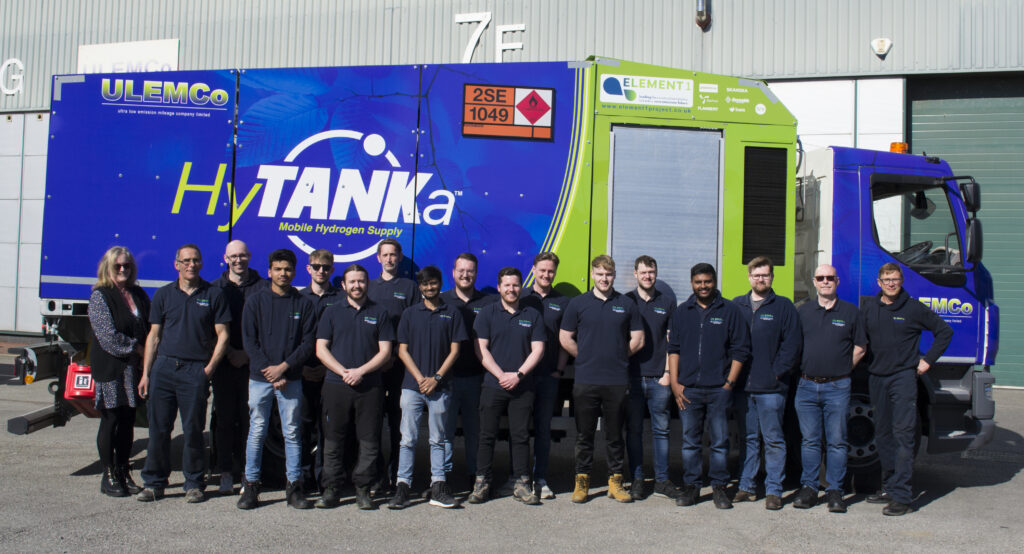 ULEMCo engineering team standing in front of HyTANKa mobile hydrogen refuelling truck