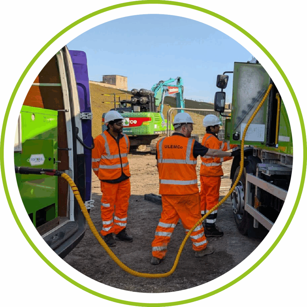 ULEMCo technicians refuelling hydrogen-powered machinery using Port-a-Bull