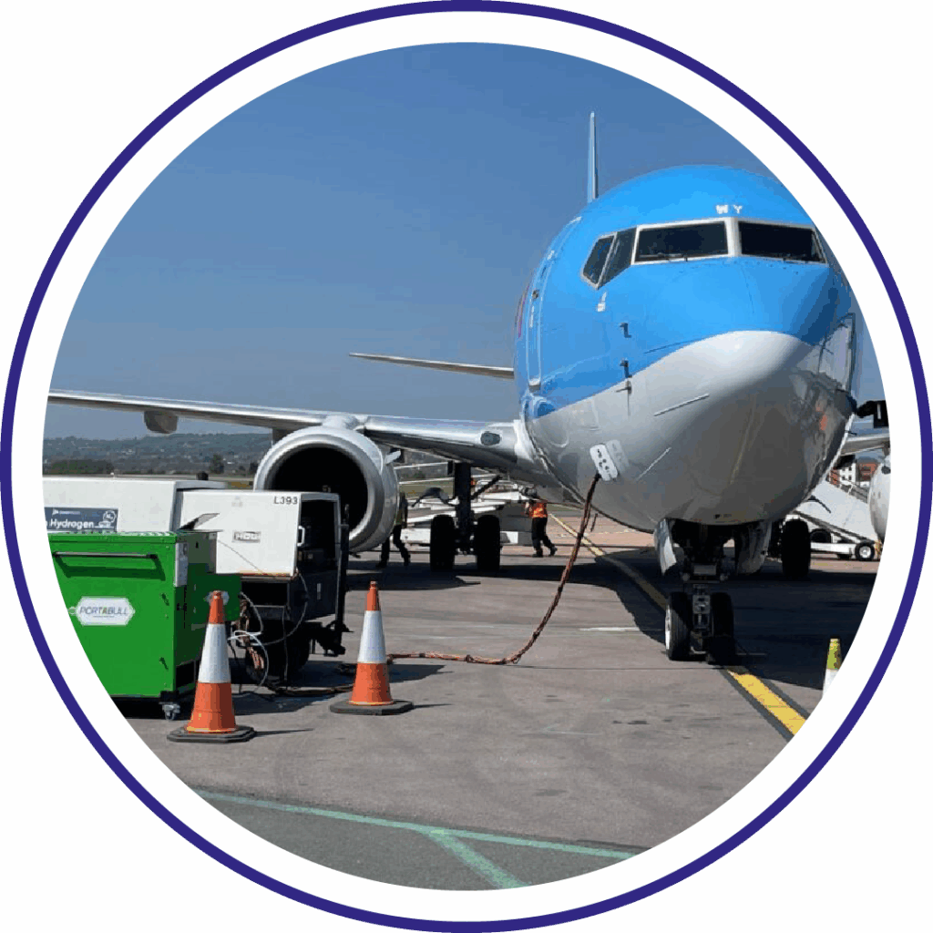 ULEMCo hydrogen refuelling unit supplying fuel to aircraft ground equipment